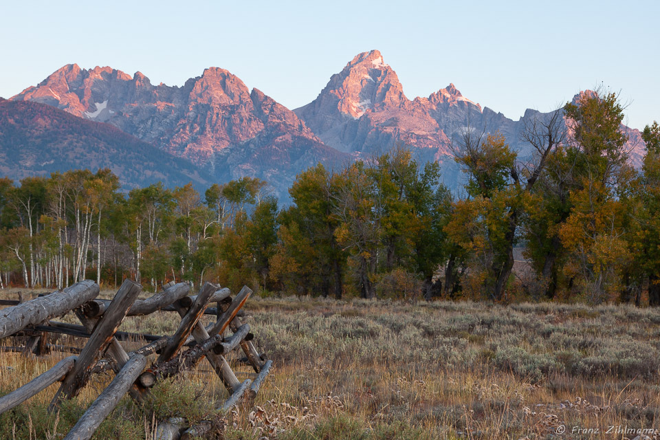 First Sunrays Touch the Grand Tetons